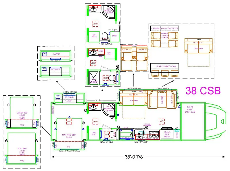 A blue print with green highlight for Motorhomes