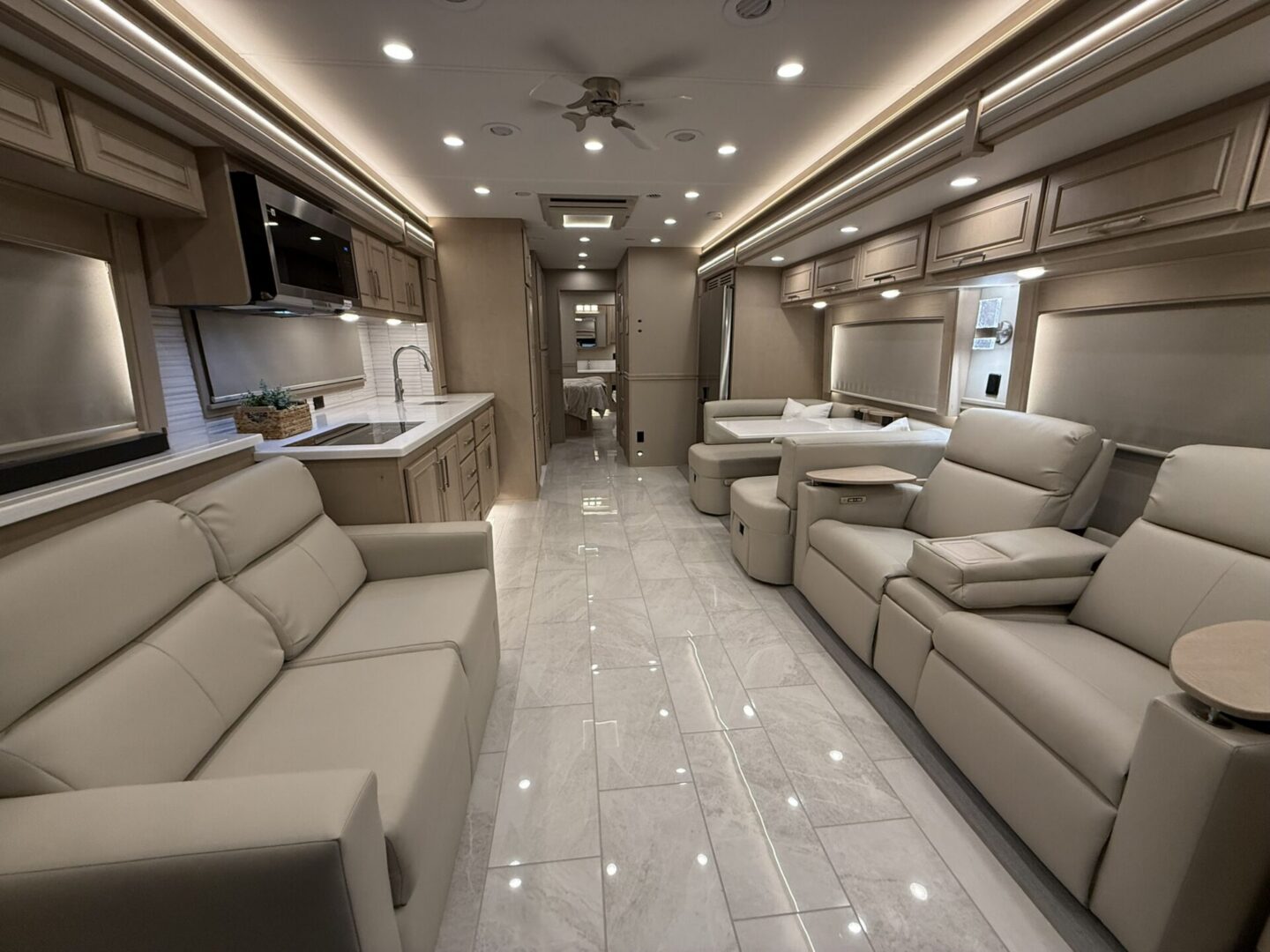 Luxurious interior of a modern RV.