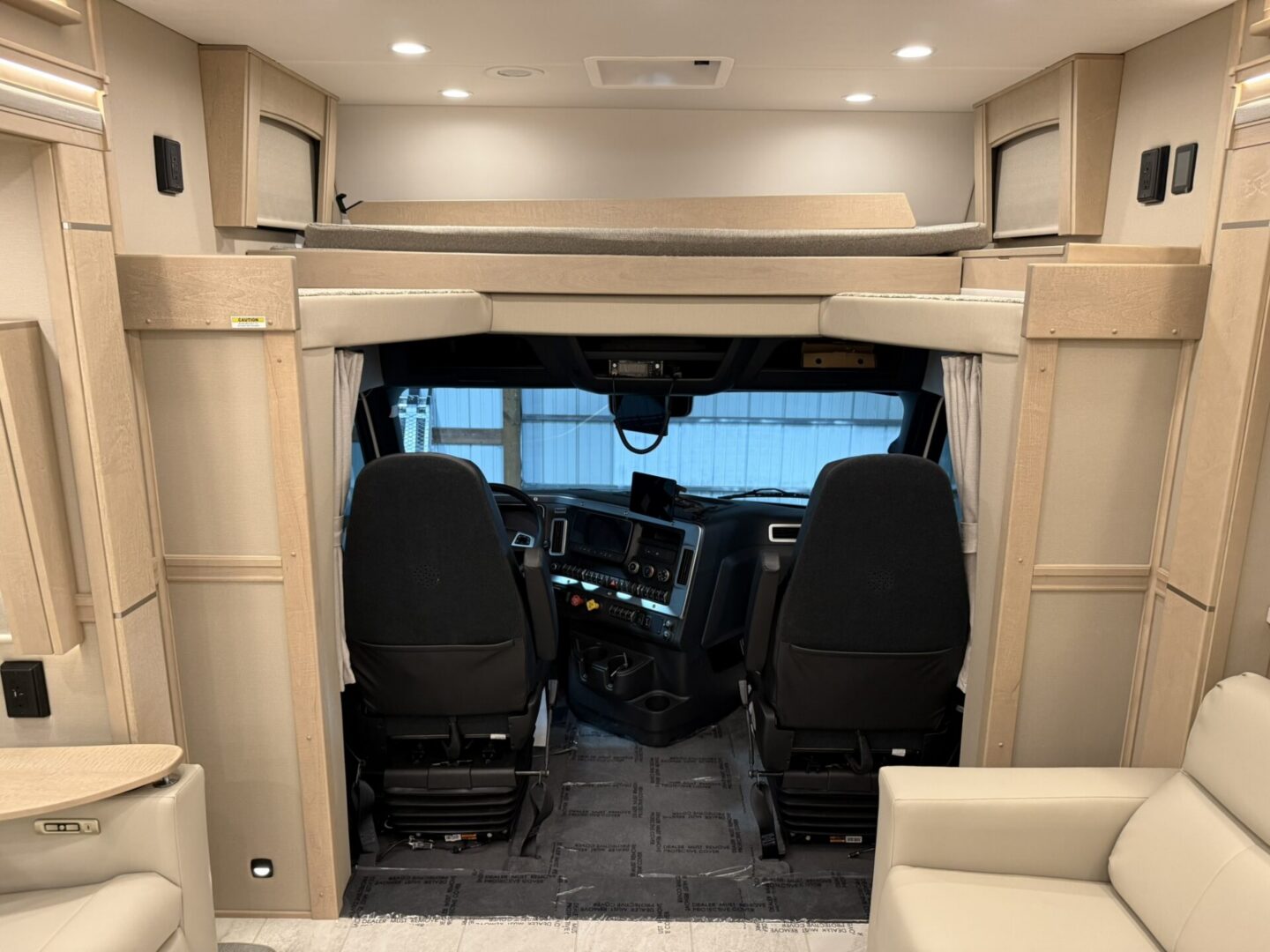 Interior view of a modern RV cabin.